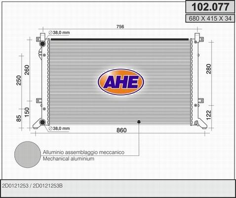 AHE 102.077 - Radiator, engine cooling autospares.lv