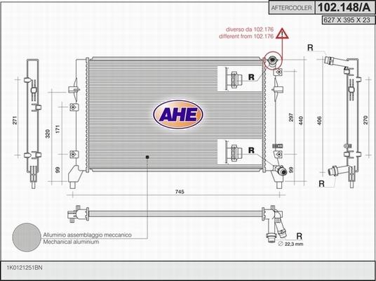 AHE 102.148/A - Radiator, engine cooling autospares.lv