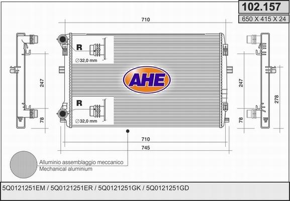 AHE 102.157 - Radiator, engine cooling autospares.lv