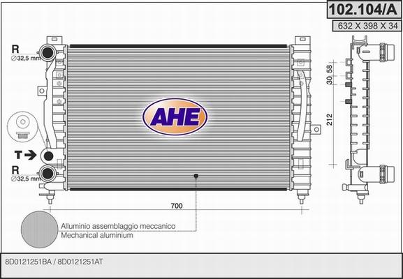 AHE 102.104/A - Radiator, engine cooling autospares.lv