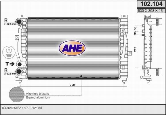 AHE 102.104 - Radiator, engine cooling autospares.lv