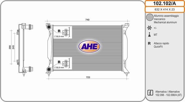 AHE 102.102/A - Radiator, engine cooling autospares.lv