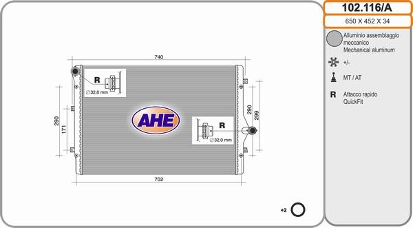 AHE 102.116/A - Radiator, engine cooling autospares.lv