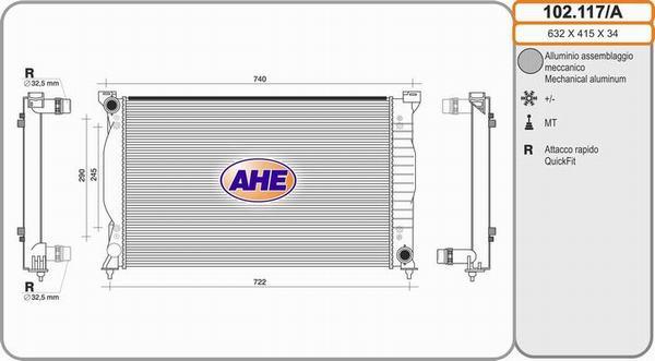 AHE 102.117/A - Radiator, engine cooling autospares.lv
