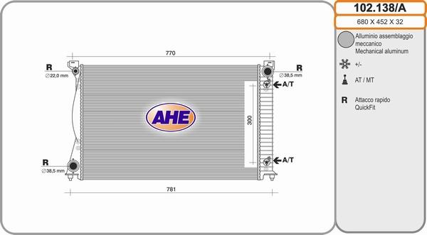 AHE 102.138/A - Radiator, engine cooling autospares.lv