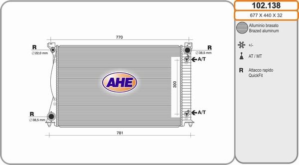 AHE 102.138 - Radiator, engine cooling autospares.lv