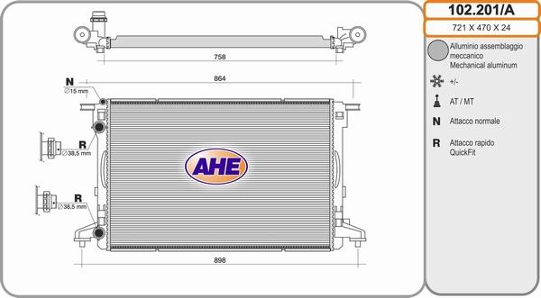 AHE 102.201/A - Radiator, engine cooling autospares.lv