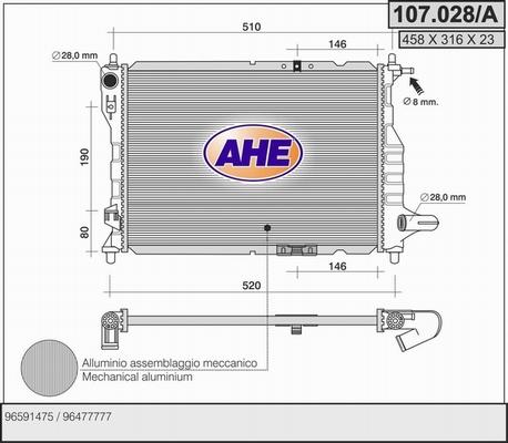 AHE 107.028/A - Radiator, engine cooling autospares.lv