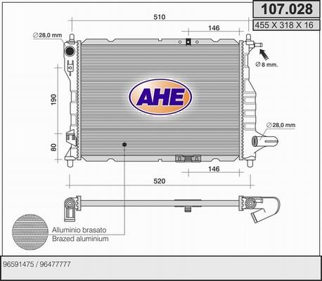 AHE 107.028 - Radiator, engine cooling autospares.lv