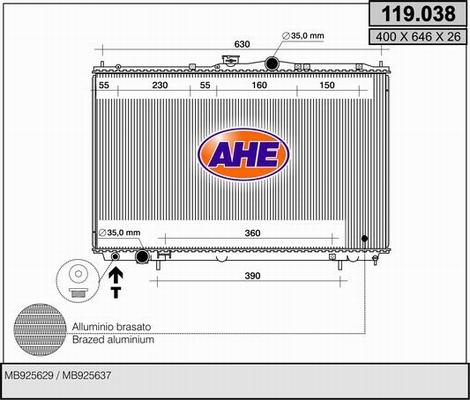 AHE 119.038 - Radiator, engine cooling autospares.lv