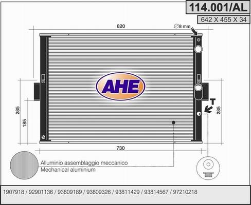 AHE 114.001AL - Radiator, engine cooling autospares.lv