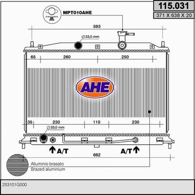 AHE 115.031 - Radiator, engine cooling autospares.lv