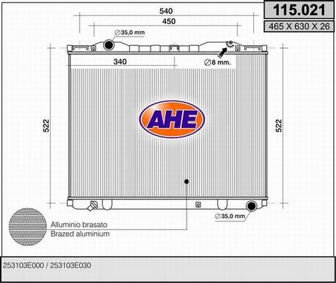 AHE 115.021 - Radiator, engine cooling autospares.lv