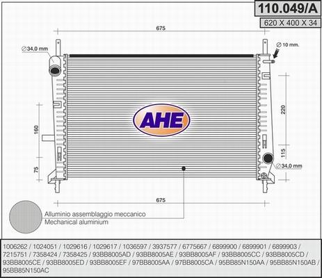 AHE 110.049/A - Radiator, engine cooling autospares.lv