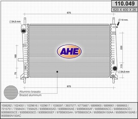 AHE 110.049 - Radiator, engine cooling autospares.lv