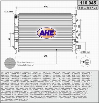 AHE 110.045 - Radiator, engine cooling autospares.lv