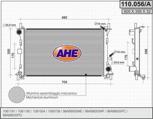 AHE 110.056/A - Radiator, engine cooling autospares.lv