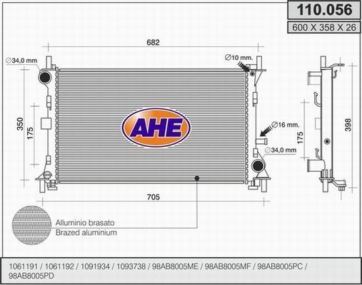 AHE 110.056 - Radiator, engine cooling autospares.lv