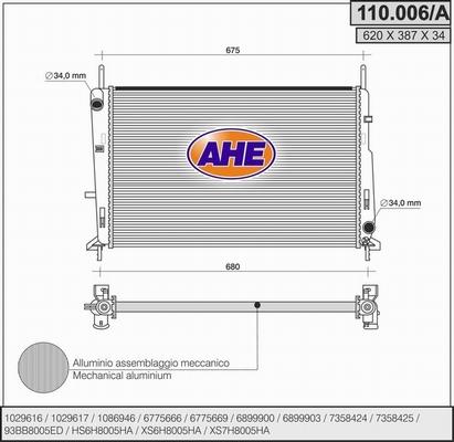 AHE 110.006/A - Radiator, engine cooling autospares.lv