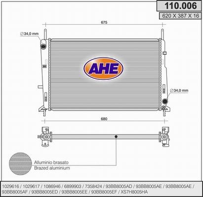 AHE 110.006 - Radiator, engine cooling autospares.lv