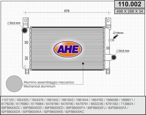 AHE 110.002 - Radiator, engine cooling autospares.lv