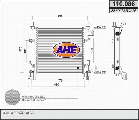 AHE 110.086 - Radiator, engine cooling autospares.lv