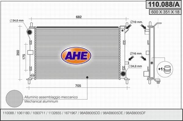 AHE 110.088/A - Radiator, engine cooling autospares.lv