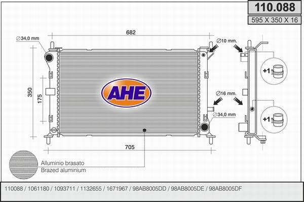 AHE 110.088 - Radiator, engine cooling autospares.lv