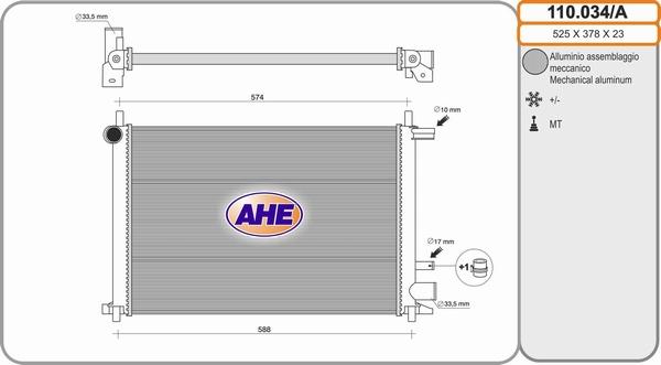 AHE 110.034/A - Radiator, engine cooling autospares.lv