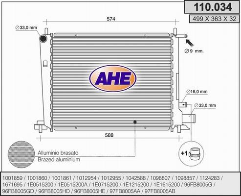 AHE 110.034 - Radiator, engine cooling autospares.lv