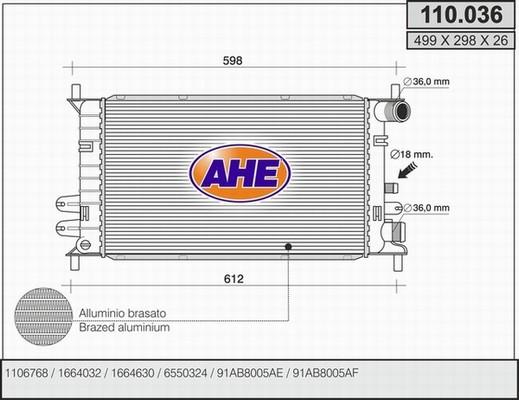 AHE 110.036 - Radiator, engine cooling autospares.lv