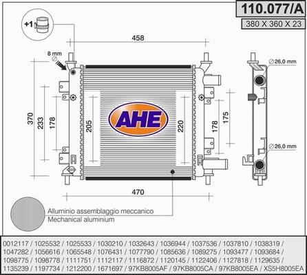 AHE 110.077/A - Radiator, engine cooling autospares.lv