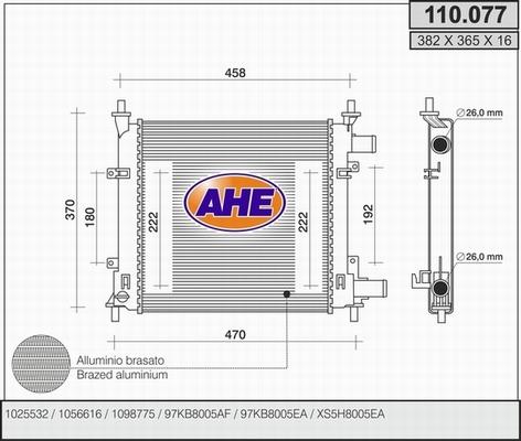 AHE 110.077 - Radiator, engine cooling autospares.lv