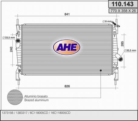 AHE 110.143 - Radiator, engine cooling autospares.lv