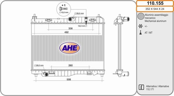 AHE 110.155 - Radiator, engine cooling autospares.lv