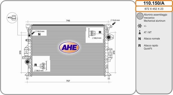 AHE 110.150/A - Radiator, engine cooling autospares.lv