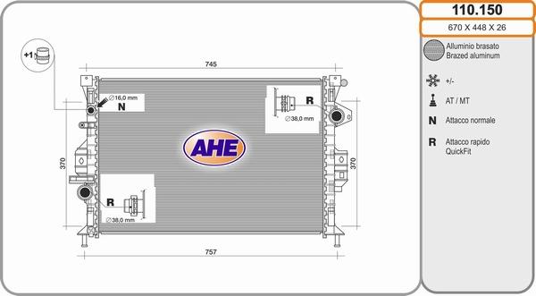 AHE 110.150 - Radiator, engine cooling autospares.lv