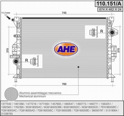 AHE 110.151/A - Radiator, engine cooling autospares.lv