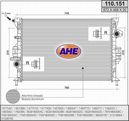 AHE 110.151 - Radiator, engine cooling autospares.lv