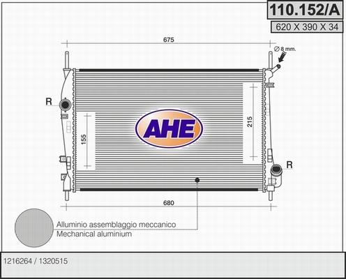 AHE 110.152/A - Radiator, engine cooling autospares.lv