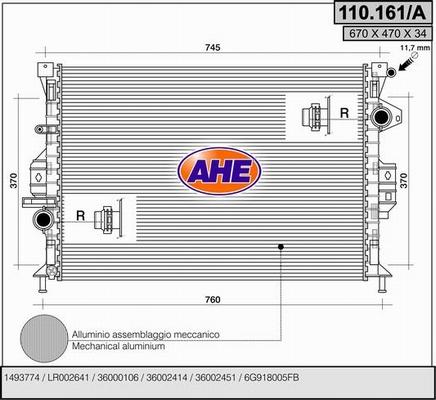 AHE 110.161/A - Radiator, engine cooling autospares.lv