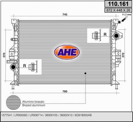 AHE 110.161 - Radiator, engine cooling autospares.lv