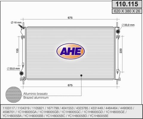 AHE 110.115 - Radiator, engine cooling autospares.lv