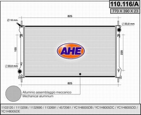 AHE 110.116/A - Radiator, engine cooling autospares.lv