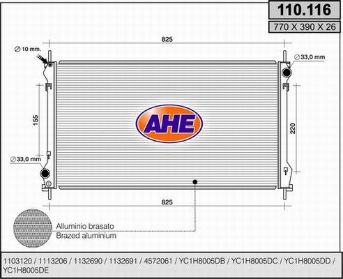 AHE 110.116 - Radiator, engine cooling autospares.lv