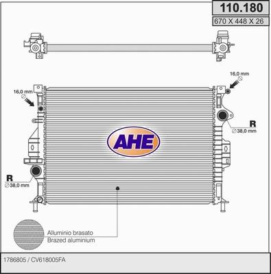 AHE 110.180 - Radiator, engine cooling autospares.lv