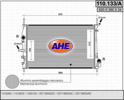 AHE 110.133/A - Radiator, engine cooling autospares.lv