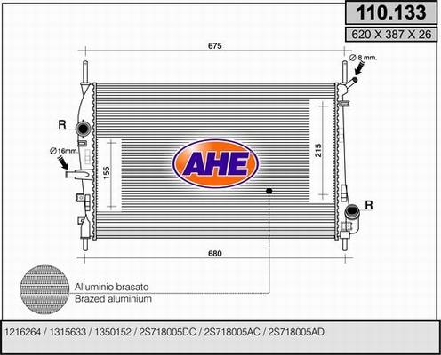 AHE 110.133 - Radiator, engine cooling autospares.lv