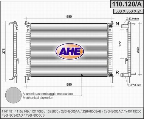 AHE 110.120/A - Radiator, engine cooling autospares.lv