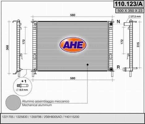 AHE 110.123/A - Radiator, engine cooling autospares.lv